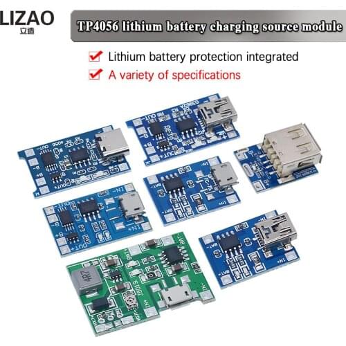 5 pcs Mini USB 5V 1A 18650 TP4056 Lithium Battery Charger Module Charging Board With Protection Dual Functions 1A Li-ion