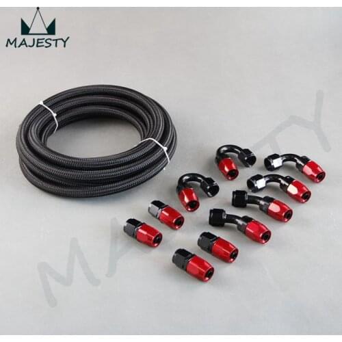 AN4 STAINLESS STEEL/NYLON NBRAIDED OIL line/hose +Fitting Hose End Adaptor KIT BLACK