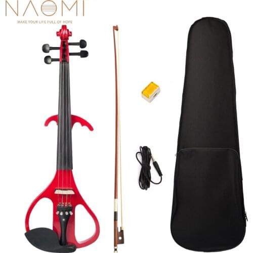 NAOMI 4/4 Size Electric Violin Set Solidwood Body Ebony Tailpiece w/ Paris Eye Inlay Brazilwood Bow+Rosin+Audio Cable+Headphone