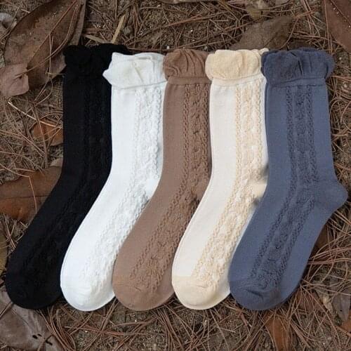 Lolita Style Ruffle Socks Solid Color Japanese Style Sweet Girls Kawaii Cute Socks Women Harajuku Retro Cotton Woman Socks Gifts