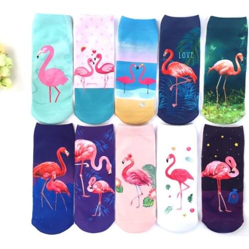 3D Print Casual Socks Flamingo Women Durable Socks Cute Low Cut Ankle Sock Cartoons Casual Type Teenager Socks 3pair=6pcs ms21