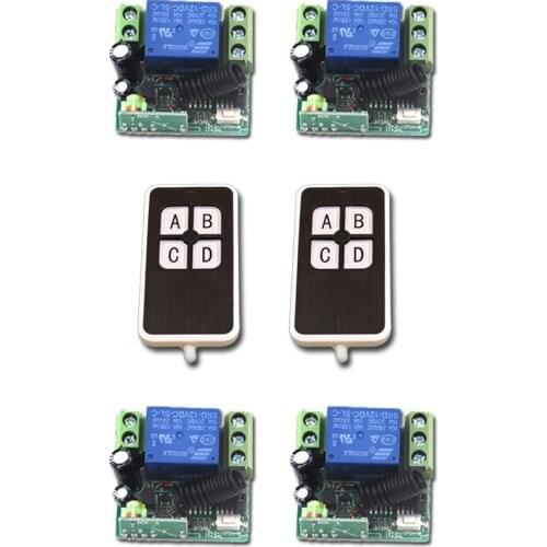 New DC12V Mini RF Wireless Remote Control Switch 2pcsTransmitter 1CH Relay Switches with 4pcs Receiver with 4Buttons 315/433MHZ