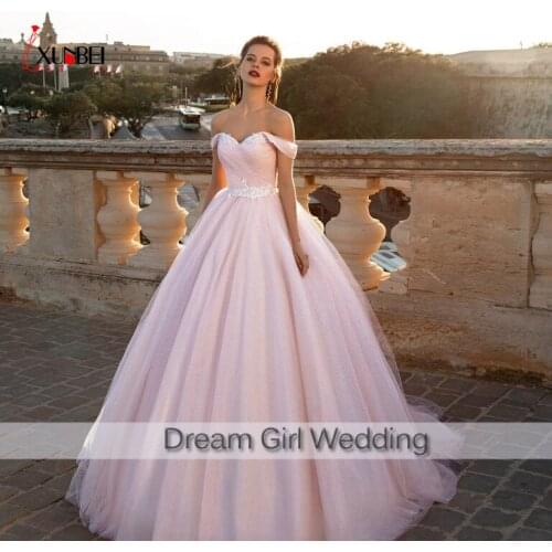 2021 New Pink Strapless Wedding Dresses Sleeveless Sweatheart Neckline Lace Appliques A-Line Bridal Dresses Robe De Mariee