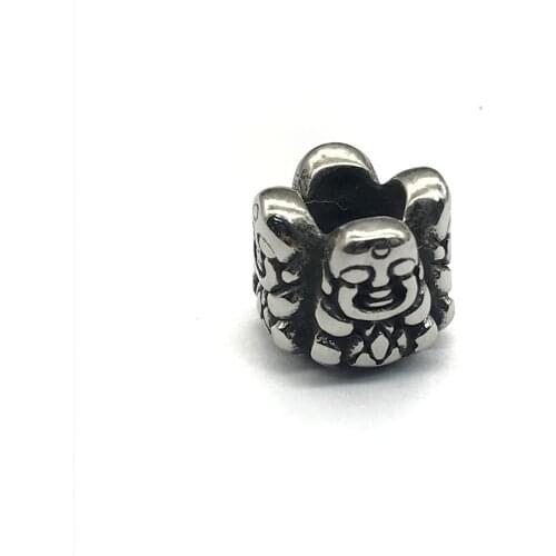 Punk 316l Stainless steel Buddha 5.5mm Big Hole Spacer Beads for Jewelry Making DIY Metal Charm Beads Wholesale for Bracelet