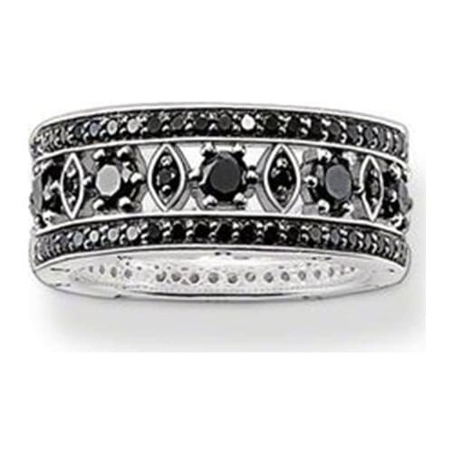 Silver Plated Hollow Arabesque Rings with Black Zirconia, Most Fashion Glam Fashion Ring Jewelry Best Trendy Ring Gift for Women