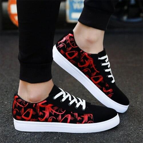 Casual Men Shoes Fashion Sneakers Striped Pattern Flats Lace-up Boat Shoes for Male Chaussure Black Red Calzado Hombre