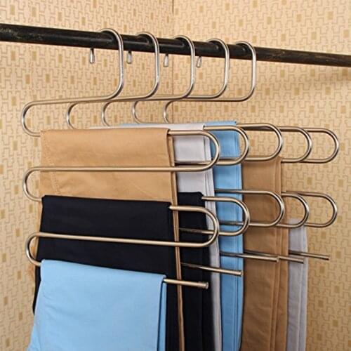 Stainless Steel S Shape Closet Pant Trousers Rack Magic Trousers Hanger Multi Pant Hanger 5 Layers Saving Space