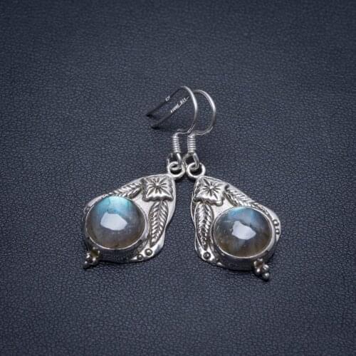 Natural Blue Fire Labradorite Handmade 925 Sterling Silver Earrings 1 1/2" S1675