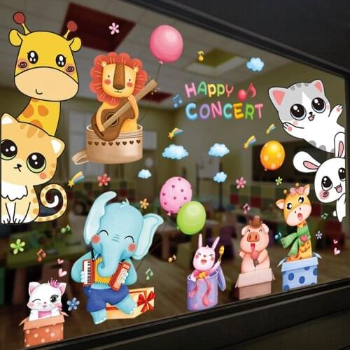 [SHIJUEHEZI] Cartoon Animals Wall Stickers DIY Kids Rooms Wall Decals for Baby Bedroom Nursery Wardrobe Door Home Decoration