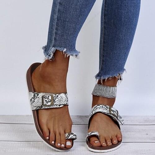 New Summer Flat Slippers Snake Print Non-slip Beach Sandals Rubber Shoes Cork Slides Soft Outdoor Flip-flops