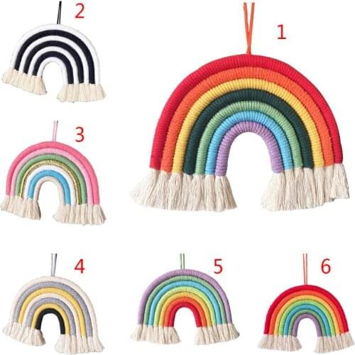 Nordic Hand-woven Boho Rainbow Tassel Rope Children Room Decoration Pendant