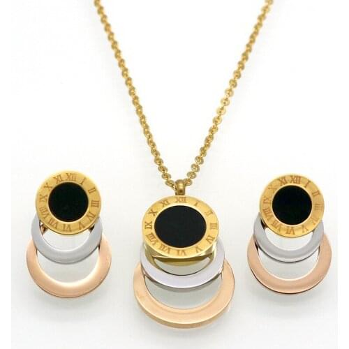 Consist 3 Colour Stainless Steel Jewelry Stes Women Earrings & Necklace Jewelry Set For Female