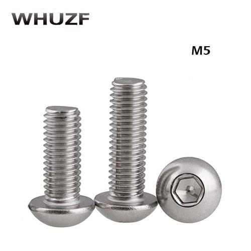 50Pcs M5 ISO7380 304 Stainless Steel 304 A2 Round Head Screws Mushroom Hexagon hex Socket Button Head Screw