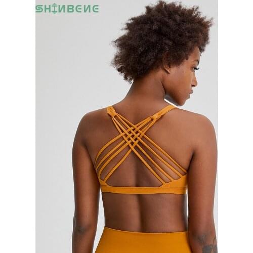 SHINBENE Crisscross Straps Plain Fitness Yoga Bras Women Naked Feel Padded Workout Gym Sports Bra Top Athletic Brassiere XS-XL