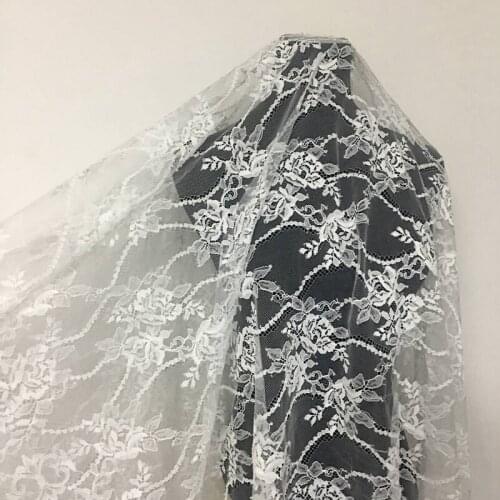 1.5m/Lot Off White Soft Mesh Embroidery Eyelash Lace Sewing Fabric For Women Dress Skirt Wedding Decoration