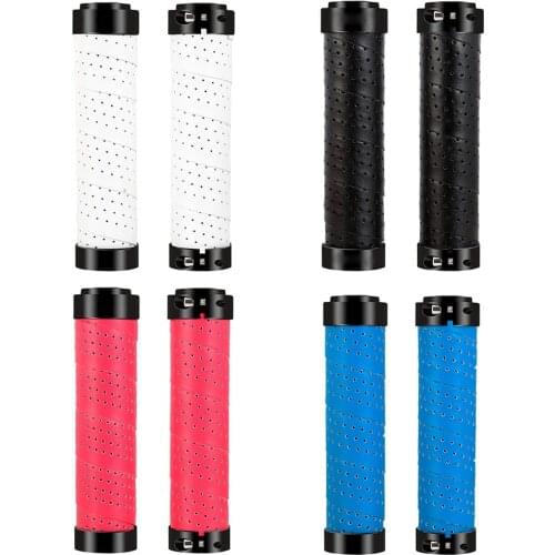 1 Pair PU Bicycle Handlebar Grip MTB Anti Slip Double-sided Lock Grip Cover Sweat Absorption Breathable Bike Handlebar Grip