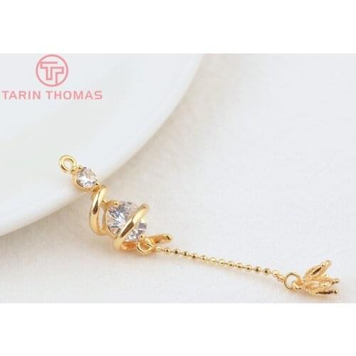 2PCS Length 45MM 24K Gold Color Brass with Zircon Spiral Earrings Charms Pendants High Quality Diy Jewelry Findings Accessories