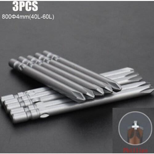 3PCS 800Φ4 Phillips Screwdriver Bits 4mm Round Shank Head Electric Magnetic Driver Bit for DC Powered Hand Tools