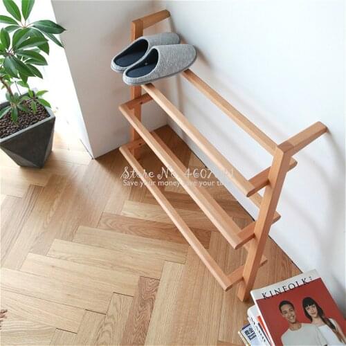 3 Layer Nordic Simple Creative Shoe Storage Shelf Wood Black Walnut Multilayer Solid Wood Shoe Rack Shoes Organizers Storages