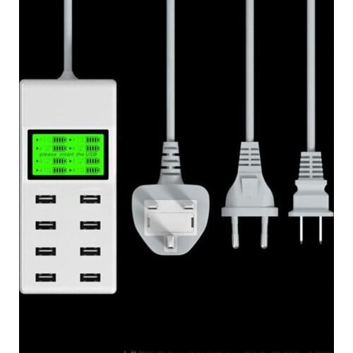 8 USB Ports Home Travel Wall Socket Mobile Phone Charger LED Display Adapter for Mobile Phone Tablet Charging Station