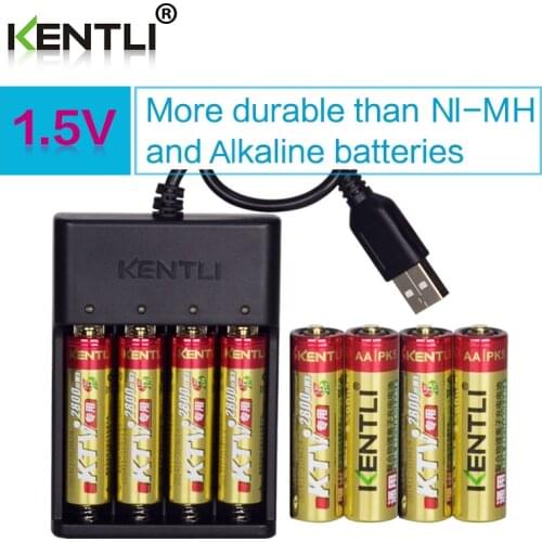 8pcs KENTLI 1.5V AA PK5 2800mWh rechargeable lithium li-ion batteries batterie+ 4 slots quick AA charger