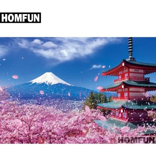 HOMFUN Full Square/Round Drill 5D DIY Diamond Painting "Sakura landscape" Embroidery Cross Stitch 5D Home Decor Gift A01165