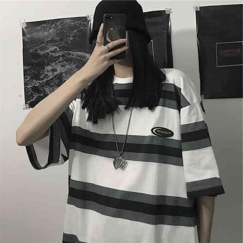 Harajuku Basic Stripe T-Shirt Unisex Hip Hop Aesthetic Grunge Black Womans Tee Emo Gothic Clothing Witch Shirt Streetwear 2021