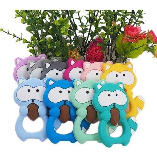 Chenkai 10PCS Silicone Squirrel Teether Baby Cartoon Teether Cute Pacifier BPA Free Infant Chew Necklace Teething Sensory Toys