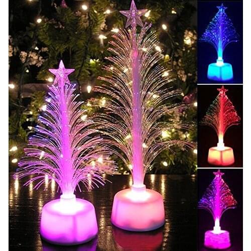 Colored Fiber Optic LED Light-up Mini Christmas Tree with Top Star Battery Powered NSV775