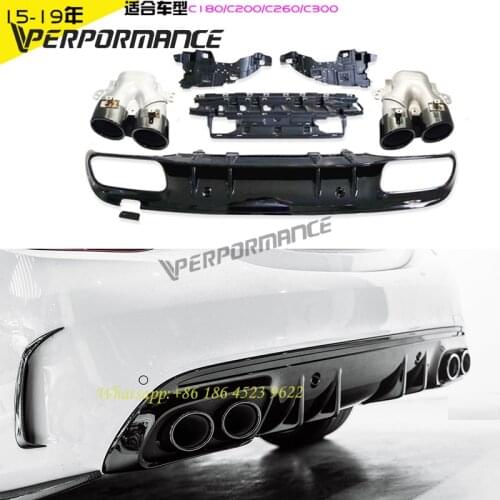 W205 C43 design rear diffuser with tips for C180 C200 C260 C300 to C43 A style back lip 15-19y sport car