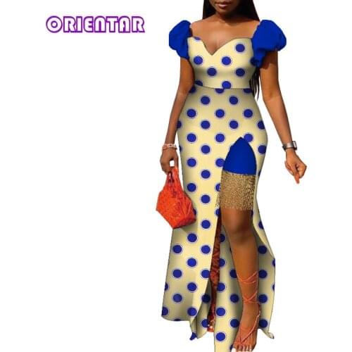 African Print Long Dress 2021 New Women Short Sleeve Cotton Dashiki Dress Elegant Ladies European Clothing Evening Gowns WY181