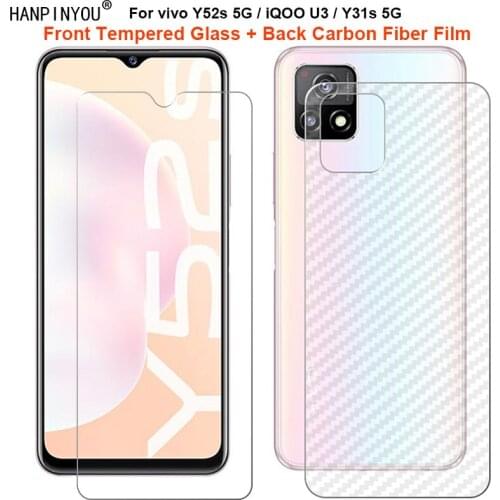 For vivo Y52s Y31s 5G / iQOO U3 1 Set = Soft Back Carbon Fiber Film + Ultra Thin Clear Tempered Glass Front Screen Protector