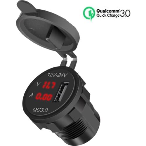 Motor QC 3.0 USB Phone Charger Fast Power Adapter Digital Voltmeter Voltage Display Vehicle DC12V-24V Waterproof Socket