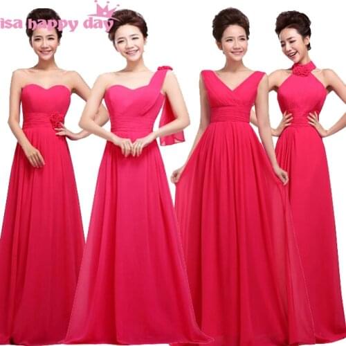 Fuchsia hot pink long bridesmaid robes dresses romantic chiffon sweetheart party gown bride maids women fall party dress