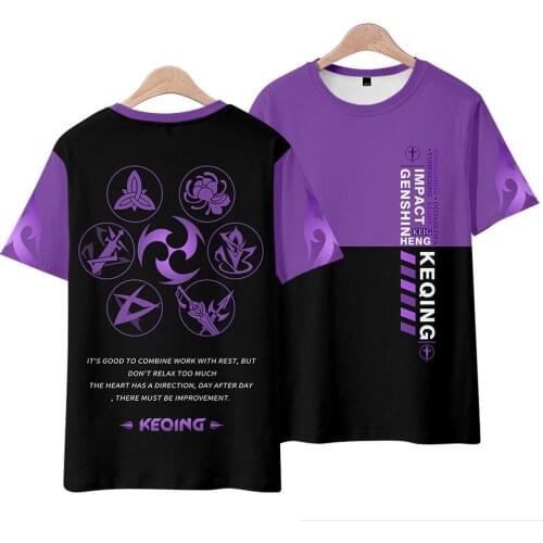 Game Genshin Impact Coaplay Costumes Short Sleeve T-shirt Klee Keqing 3D Printing Fashion Tee Casual Summer Clothes