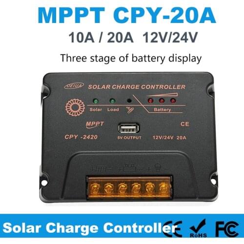 20A 10A MPPT Solar Charge Controller 12V/24V Battery Panel Regulator Charger With USB 5V Output Max PV Input Voltage 50V