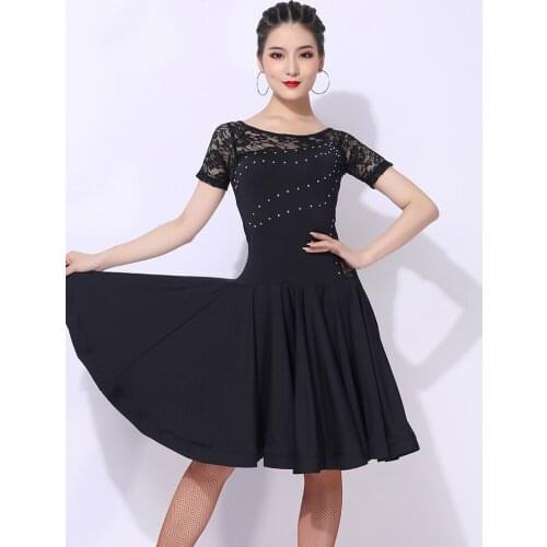 Lace Stitching Latin Dance Performance Dress Women Summer Tango Competition Costume Rhinestone Dancing Practice Wear YS1687