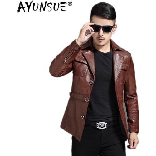 AYUNSUE Genuine Leather Jacket Autumn Winter Jacket Men Real Cow Leather Jackets Streetwear Windbreaker Coat L17-1318 MY1450
