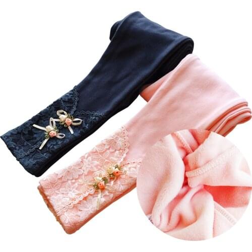 New Winter Girls Leggings Warm Fleece Thicken Kids Leggings For Girls Lace Cotton Children Leggings Pants 4-13T DQ532