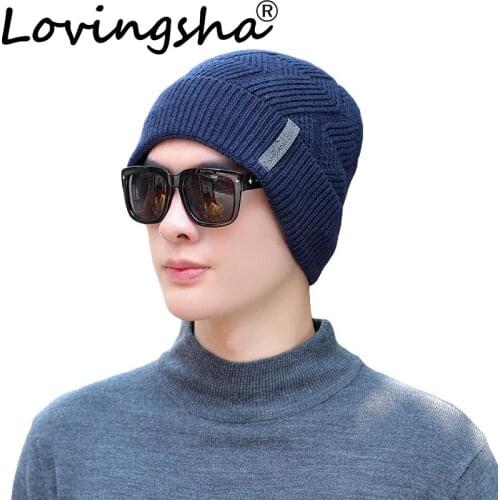 LOVINGSHA Plaid Design Women Warm Hats Men Beanie Knitted Knit Skullies Baggy Bonnet Girl Faux Fur Winter Caps HT124