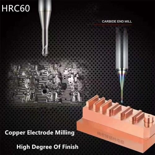 HRC60 Copper Electrode Milling Cutter Micro Diameter Miniature Rib Corner Radius End Mill Tungsten steel plain milling cutter