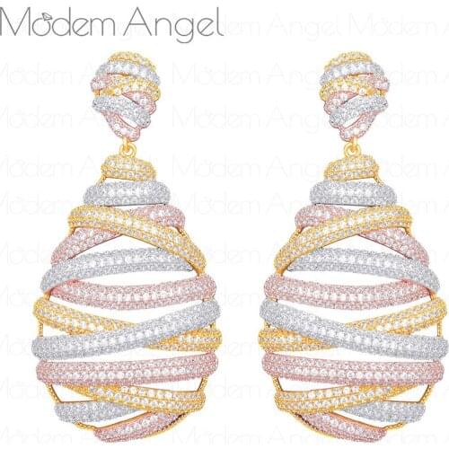 ModemAngel Luxury Hollow Waterdrop Long Dangle Earring Statement Women Wedding Cubic Zircon Dubai Indian Earrings Bohemia Hot