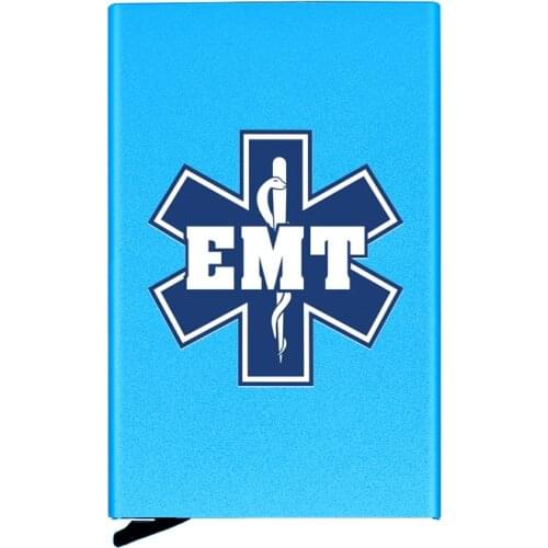 Fashion Metal Men Women Credit Card Holder Emergency Medical Technician Printing Travel ID Cardholder Case Rfid Wallet