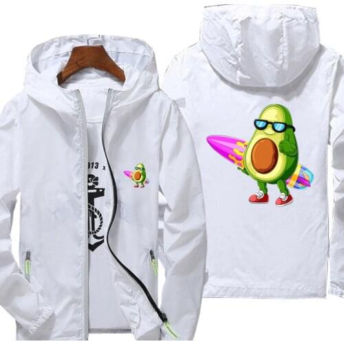 Mens Quick Dry Coat Cartoon Avocado print Sunscreen Waterproof UV Women thin Outwear Ultra-Light Windbreake Jacket
