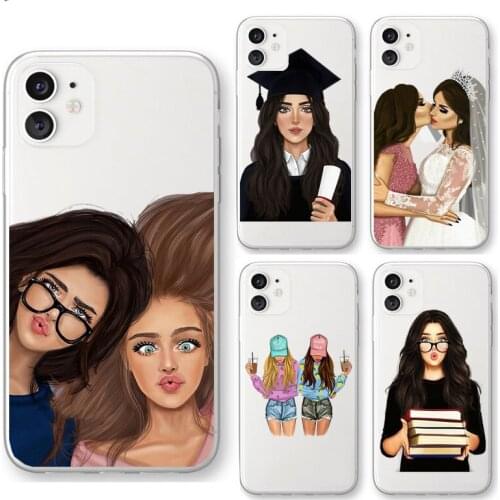 Black Brown Hair Girl Soft silicone Transparent Case For iPhone 7 8 Plus XR X XS MAX 11 12 Pro Max mini 5S 6S SE 2020 Cover