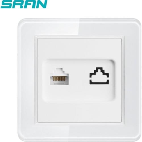 SRAN EU standard wall RJ11 socket cable telephone interface white Glass or PC panel 82mm*82mm telephone socket