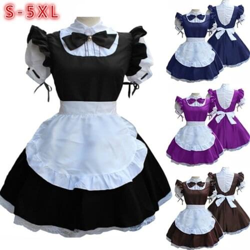 New Women Ladies Fashion Short Sleeve Doll Collar Retro Maid Dress Cute French Maid Outfit Cosplay Costume Plus Size S-5XL