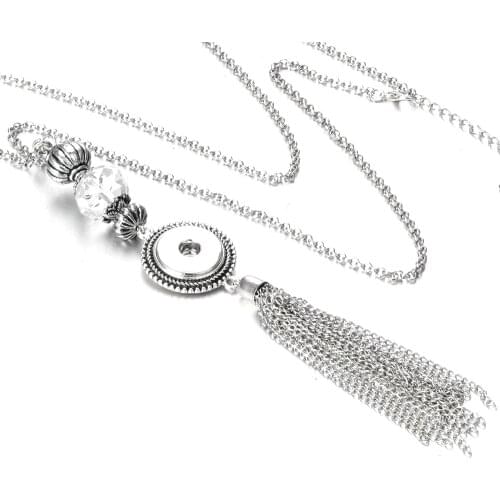 New Trendy Ethnic Style Crystal Tassel Pendant Snap Necklace With 80CM Chain Fit DIY 18MM Snap Buttons Jewlery Wholesale Women