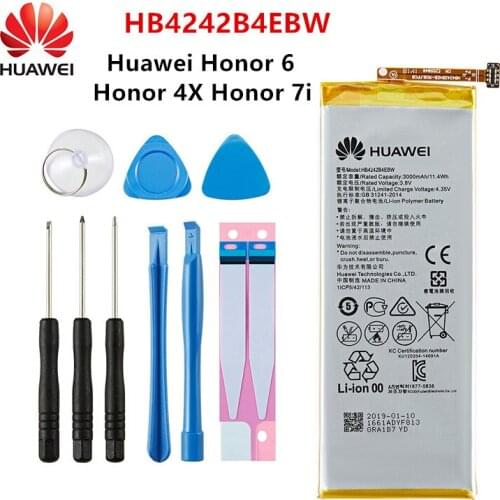 Hua Wei 100% Orginal HB4242B4EBW 3000mAh Battery For Huawei Honor 6 / Honor 4X / Honor 7i / Shot X H60-L01/L02 /L11/L04 +Tools