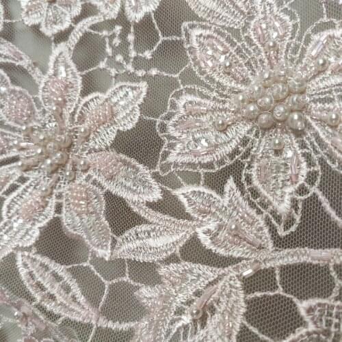 Pink Wedding Dress bridal wear 3D Applique sequins + beads Top qulaity tulle embroidery french lace fabric sell for 1 yard